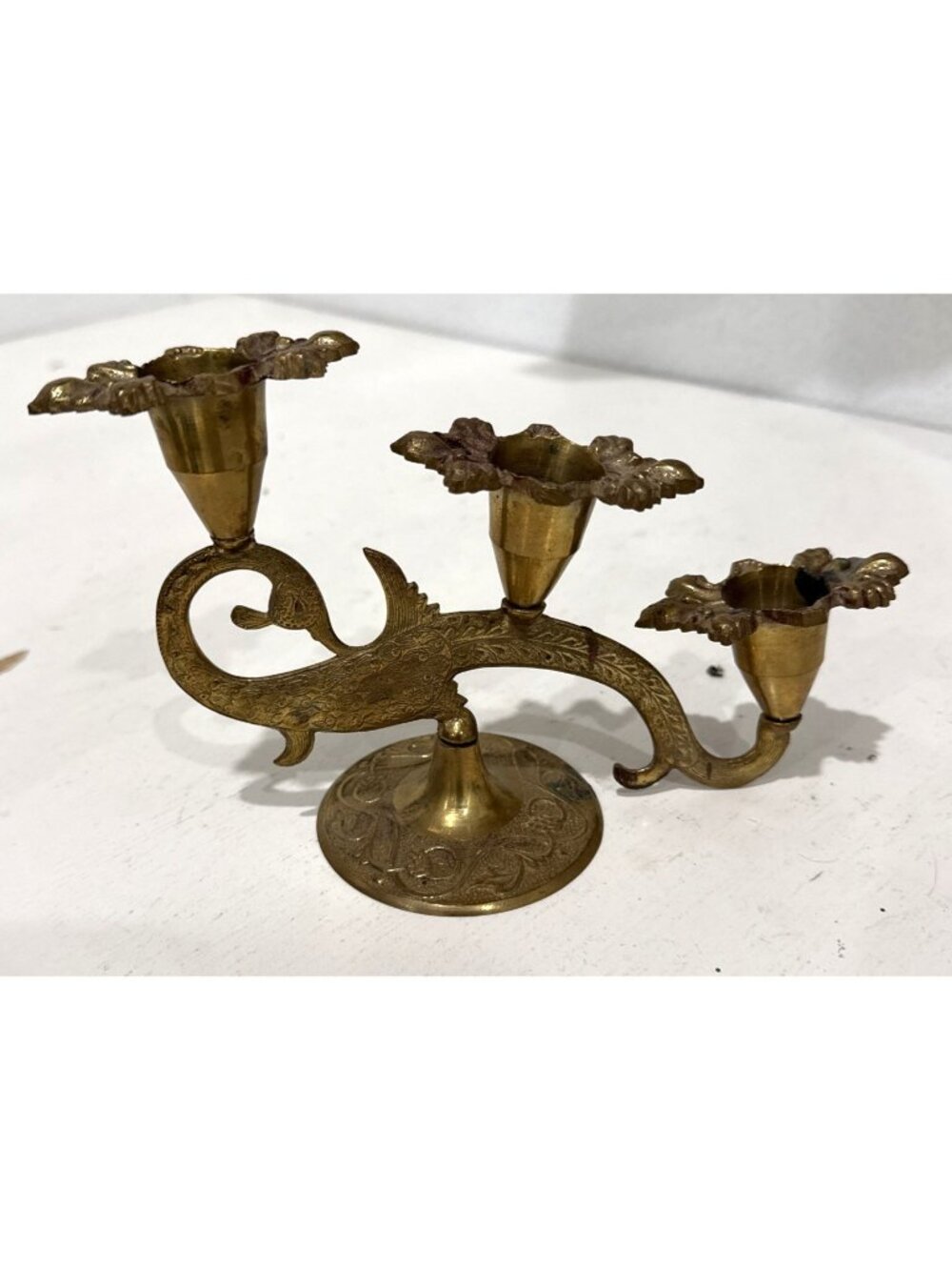 Vintage Antique Heavy Brass Sea Serpent Fish Ornate Candle Holder Candelabra - Picture 2 of 10